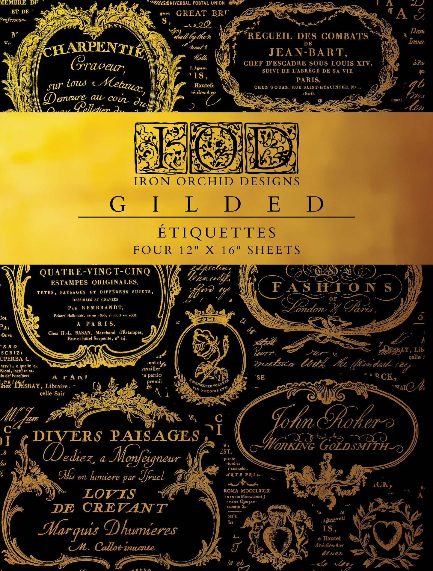 Etiquettes- Gold Foil! - IOD Transfer 12x16 Pad